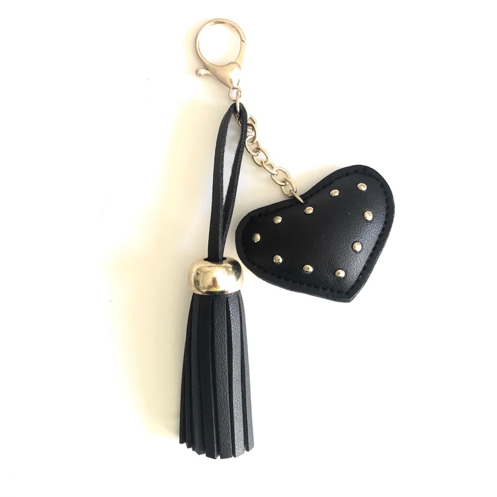 Black Heart + Fringe Bag Clip, Bag Accessory NWT
